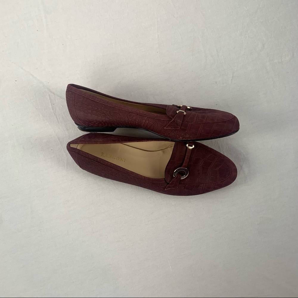 Rangoni Croc Embossed Leather‎ Loafers in Eggplant Size 8